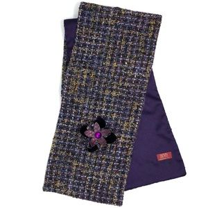 Dents vintage satin lined tweed scarf with removable flower brooch 63” x 8.5”